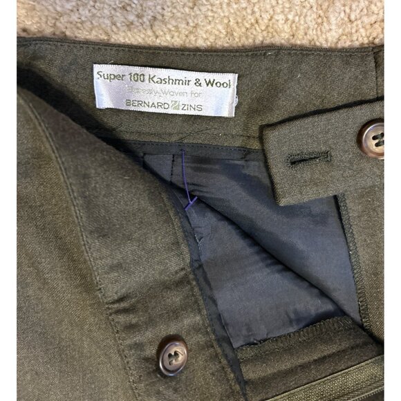 Vintage Bernard Zins Women's Dark Khaki Green Wool & Kashmir Trousers Size 8 - Picture 5 of 14